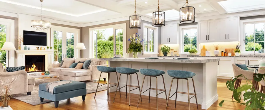 Open plan kitchen and living space